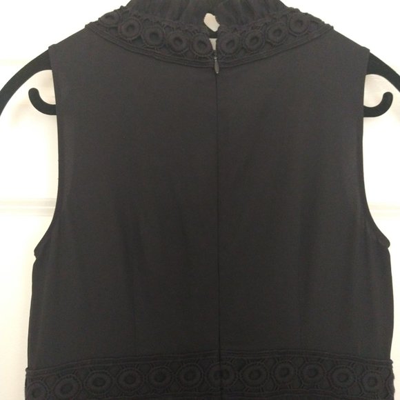 "Elegant Ann Taylor Size 0P Black Midi Dress - Pleated Skirt, Ruffled Trim, NWOT - Picture 5 of 8